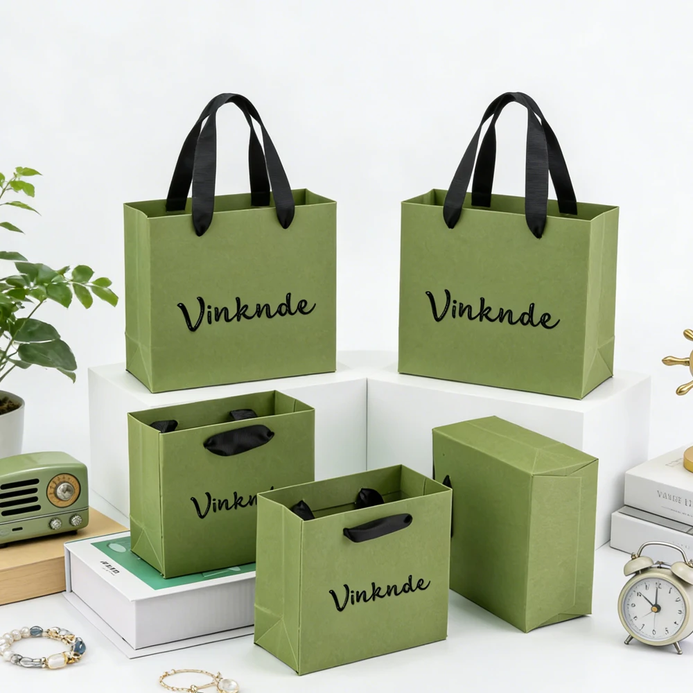 

Custom Luxury Print Logo Ribbon Handle Bags 12x6x11cm Jewelry Earrings Rings Perfume Cosmetics Packaging Gift Paper Tote Bag