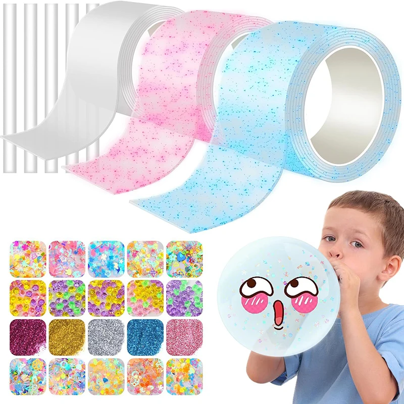 1 Set Kids Gifts PET Nano Glue DIY Blow Bubble Nano Glue Double Sided Tape Sticky Ball Tape Crafts Toys