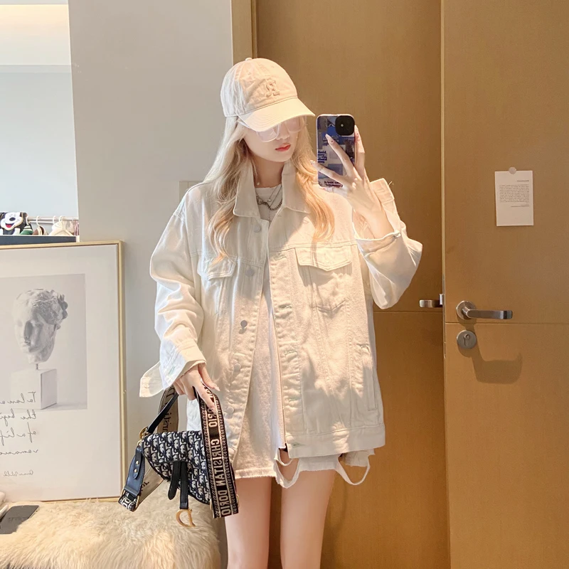 

Loose Women's Denim Jaet Spring 2025 Korean Sle Long Sve Casual Versatile Cotton Polyester Blend Warm Outerwear