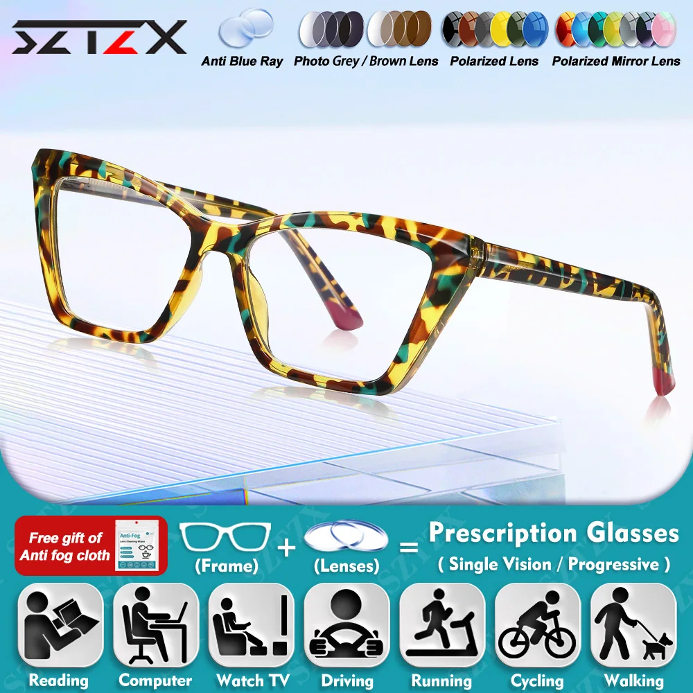 

SZTZX Simple Fashion Cat Eye Frame Progressive Prescription Reading Glasses Anti Blue Ray Women Butterfly Myopia Optical Eyeware