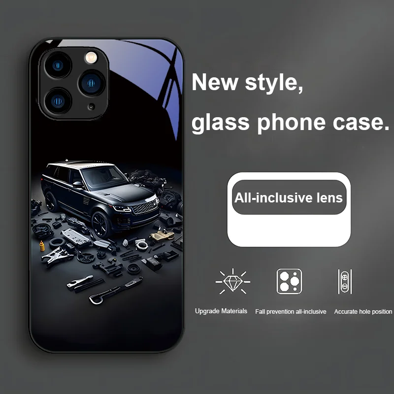 Black Car Configuration Purple For Iphone 16 Plus 15 14 13 12 Mini 11 Pro Max X XS XR 7 8 Plus 2022 Tempered Glass Phone Case