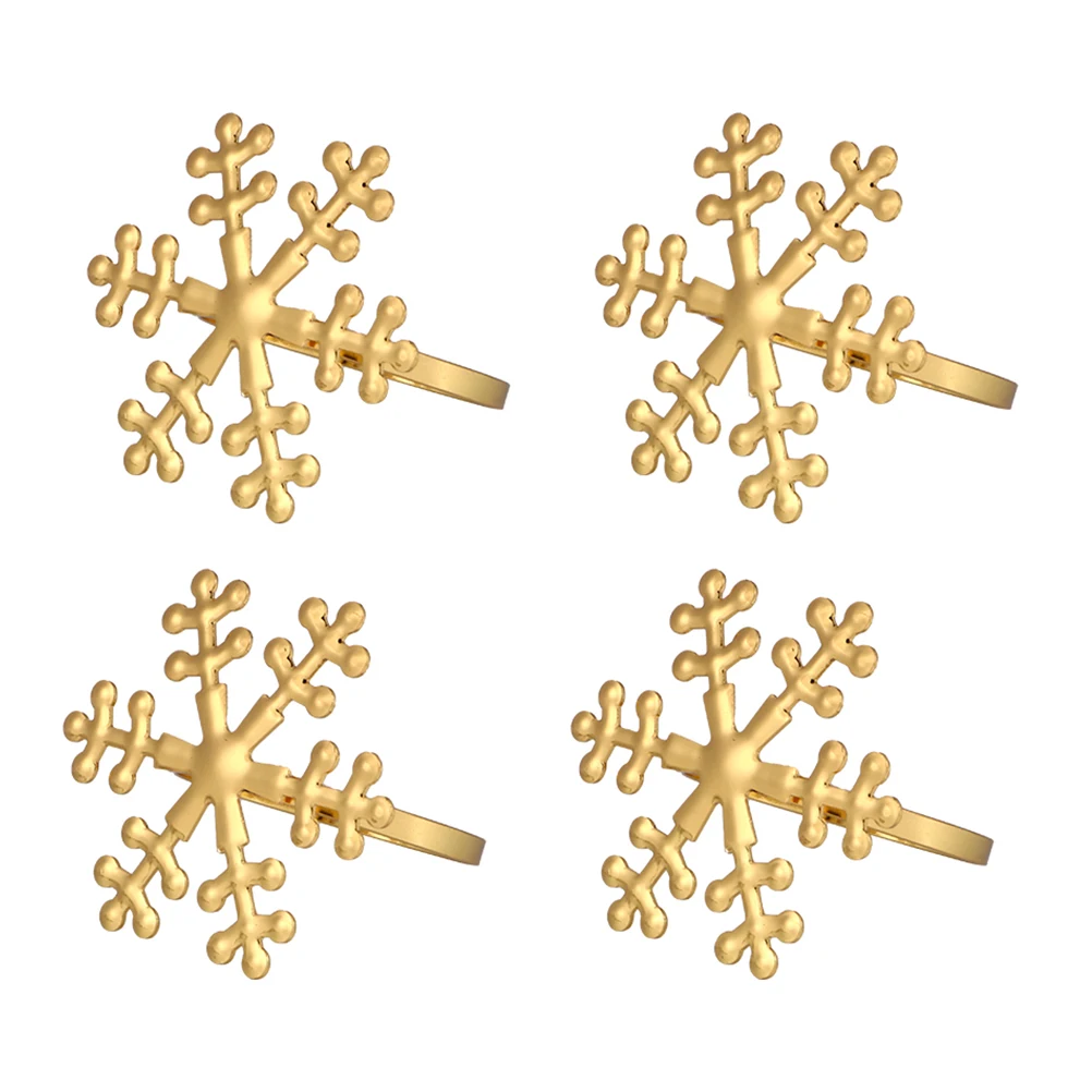 

4 Pcs Golden Napkin Rings Snowflake Shaped Elegant Banquet Decor Alloy Tissue Holder Christmas Tableware Accessories