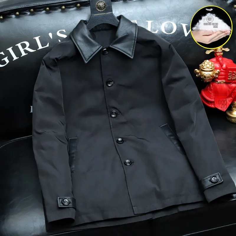 

Мужская легкая пуховая куртка-пальто средней длины с воротником, однотонная, для молодежи, для зимы