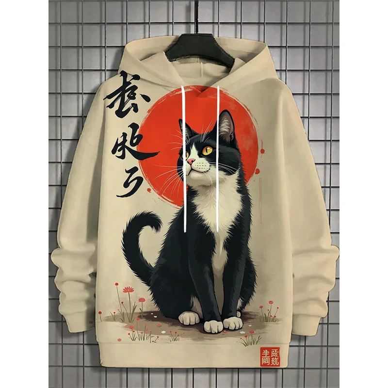 Cute Cat Graphic Hoodie For Men Funny Animal 3D Printed Long-Sleeved Pullover Loose Hoodies Kids Sweatshirt Unisex Streetwear