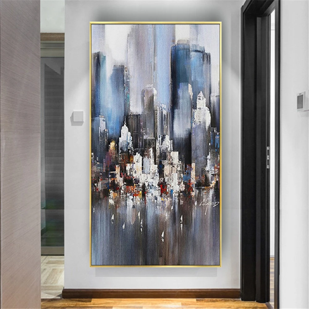 Large Size Manhattan Cityscape Wall Art - Handmade Oil Paintings on Canvas Decor for Living Room Home Sofa Pendant Gift