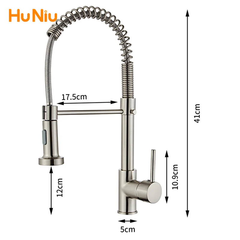 Kitchen Faucet with Pull Down Sprayer Single Handle Mixer for Basin 360° Rotating Spring Style Taps Brass Chrome Gold Black
