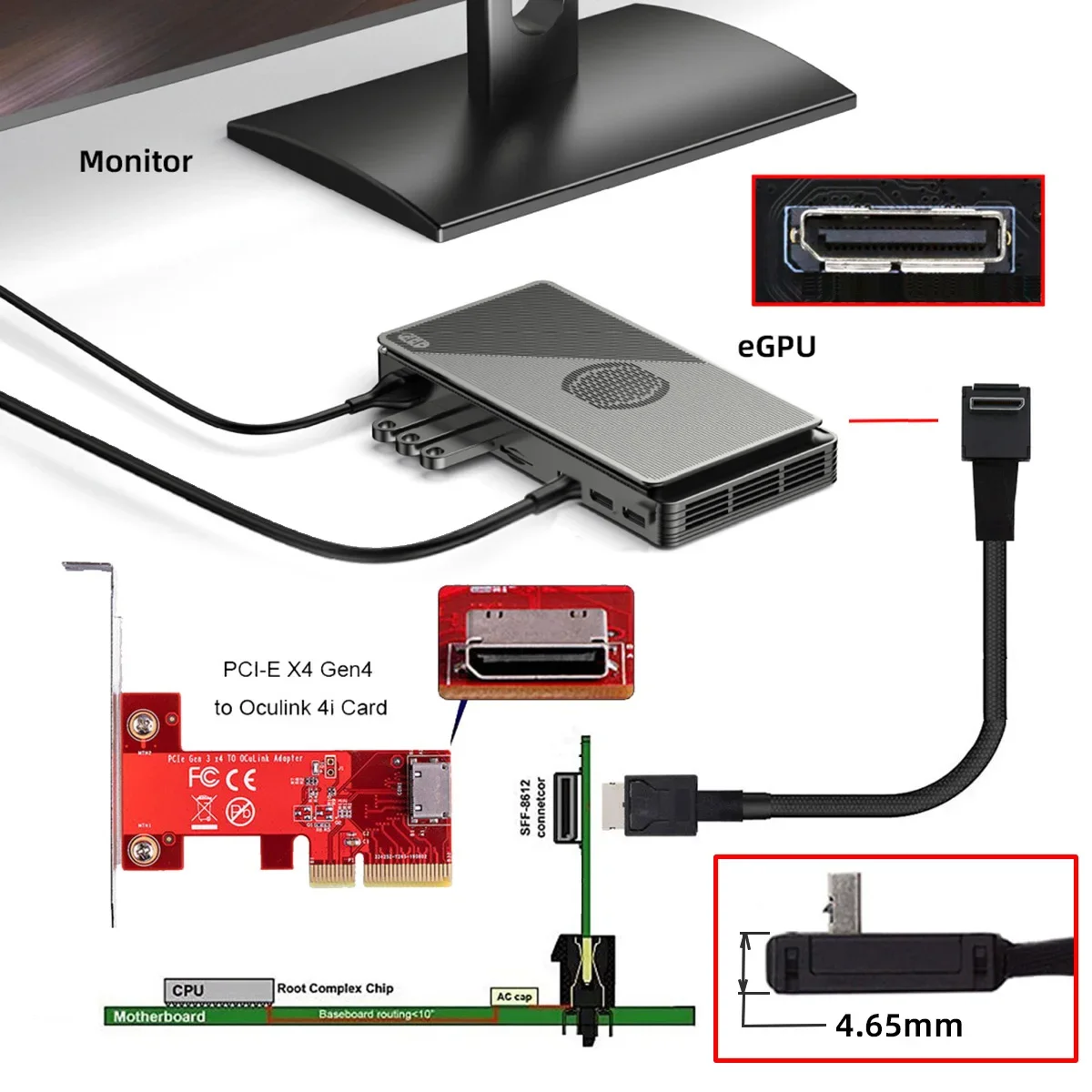 Connecting Wire Data Transmission Cable 90 Degree Elbow Oculink SFF-8611 4i Angled To 8611 Straight SAS4.0 PCI-E 4.0 Data Cable