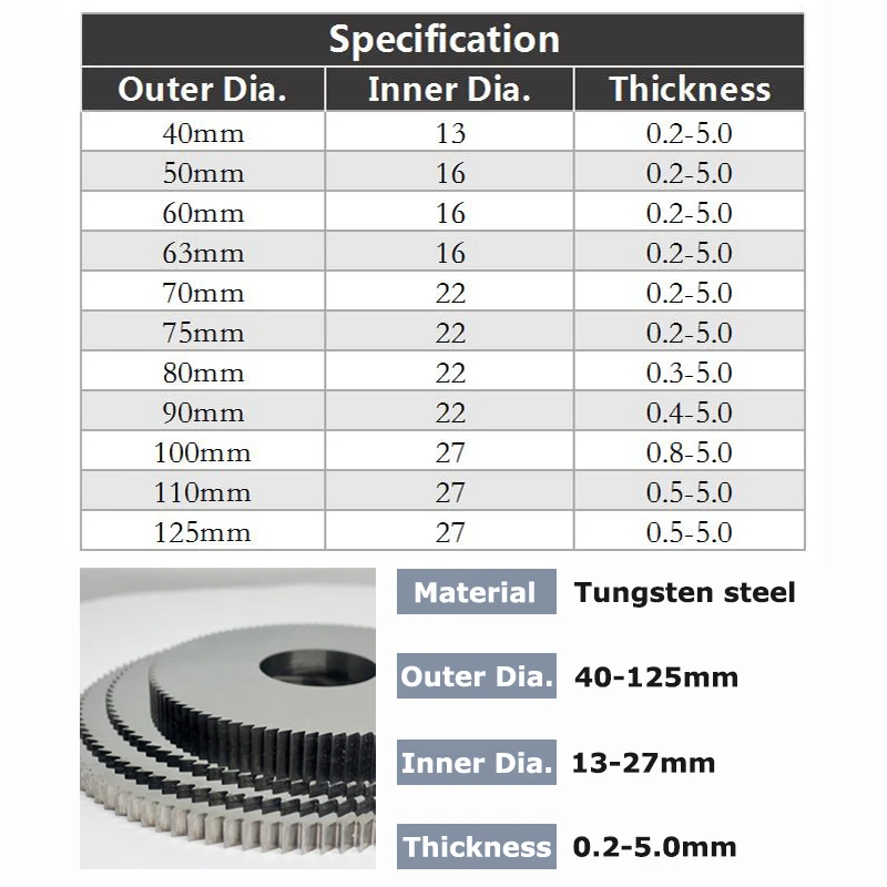 YZH-hoja de sierra Circular de carburo sólido, herramienta de corte CNC, diámetro 40, 50, 60, 63, 70, 75, 80, 90, 100, 110, 125mm, para Metal y acero