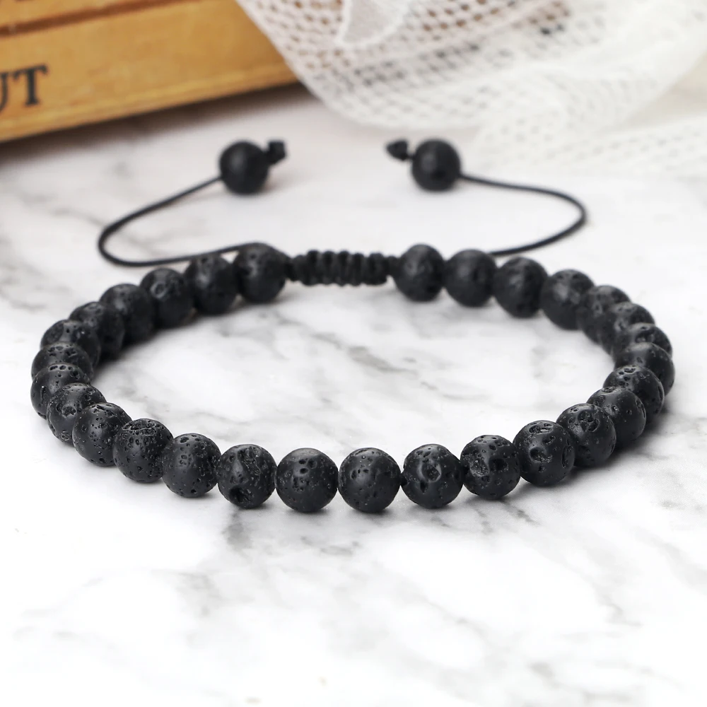 Classic Black Volcanic Lava Stone Beads Bracelets Men 6 8mm Natural Stone Black Onyx Tiger Eye Bracelets Yoga Meditation Jewelry