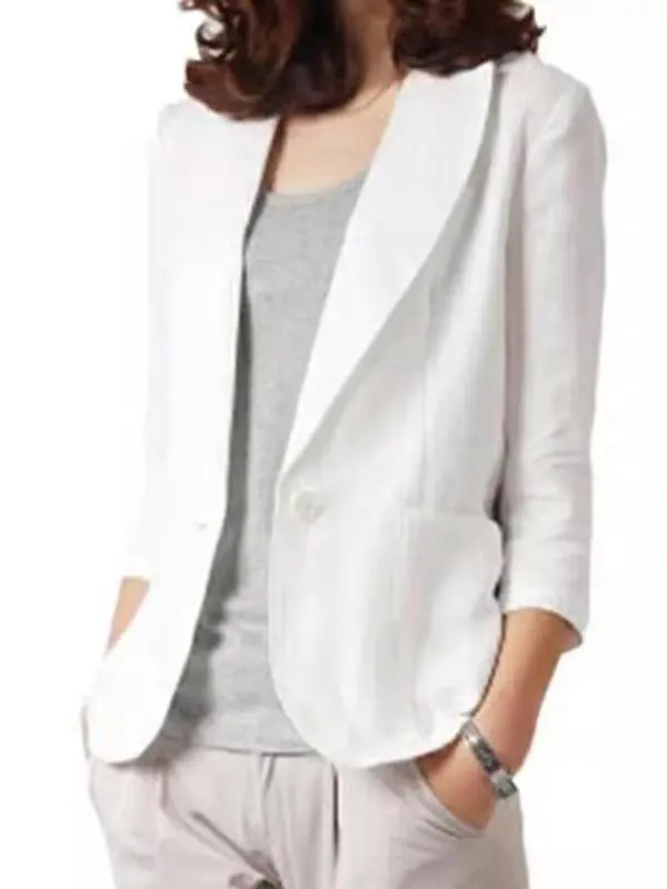 

Spring Autumn New Sle ort Casual Linen Cotton Blend Women's Jaet Thin Outerwear Cleanfit Stand Version