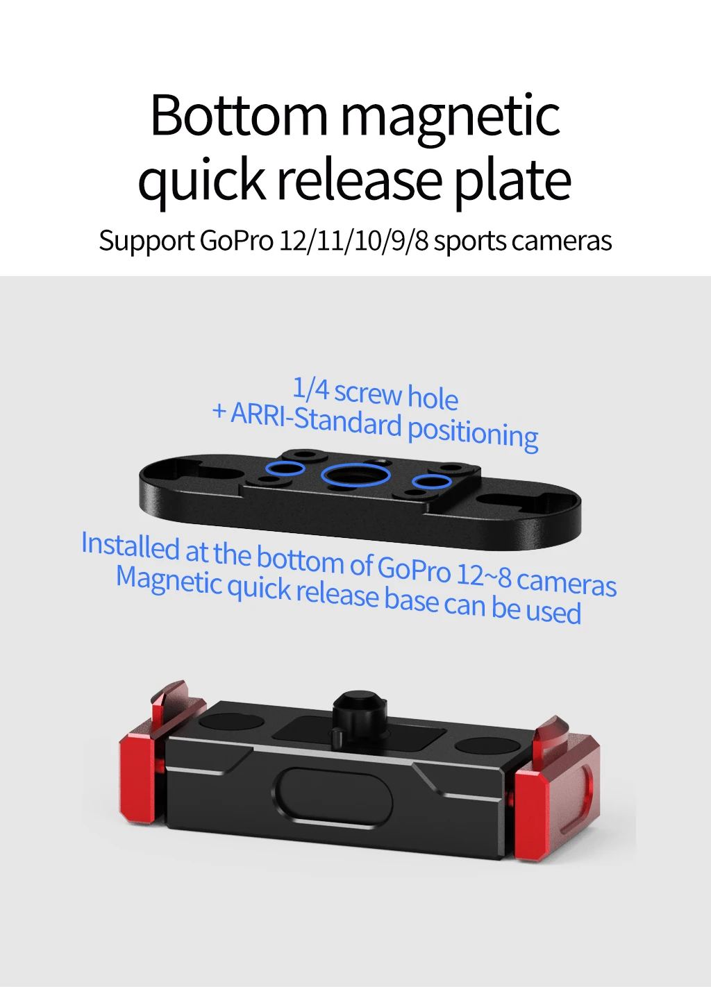Für GoPro Ersatz-Magnetfuß-Kit, Aluminium, Schnellspanner, 360° ° Dämpfende Stativhalterung für Hero 12/11/10/9/8 Max Action-Kamera – Detail 3