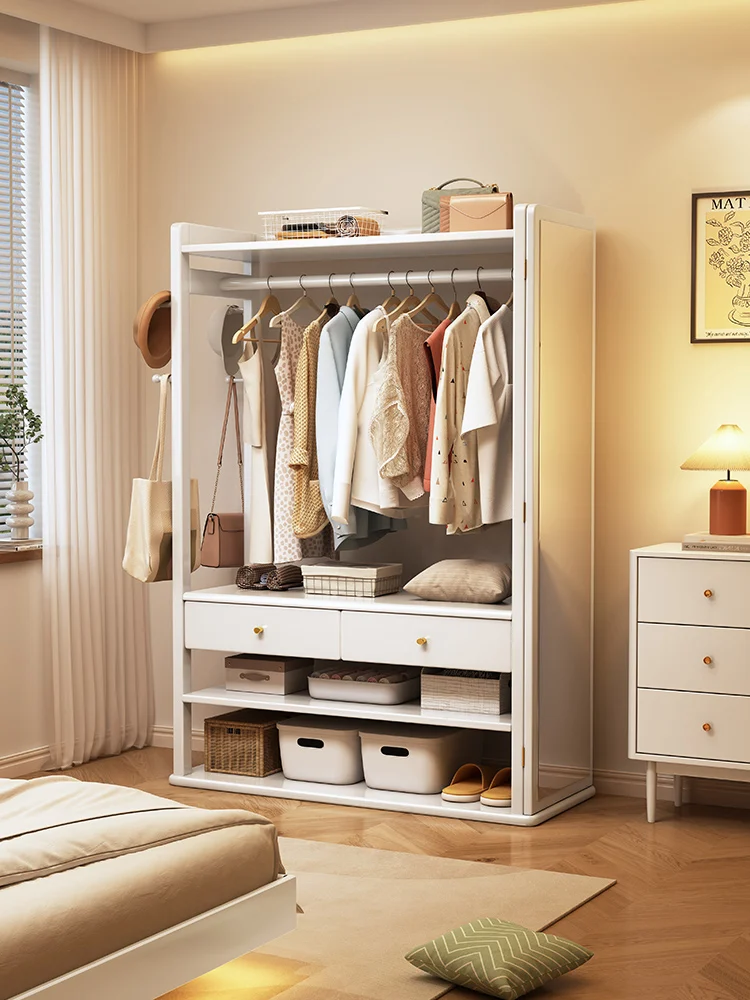 

Solid wood coat rack household floor-to-ceiling full-length mirror hanging hanger integrated bedroom clothes storage rack clothi