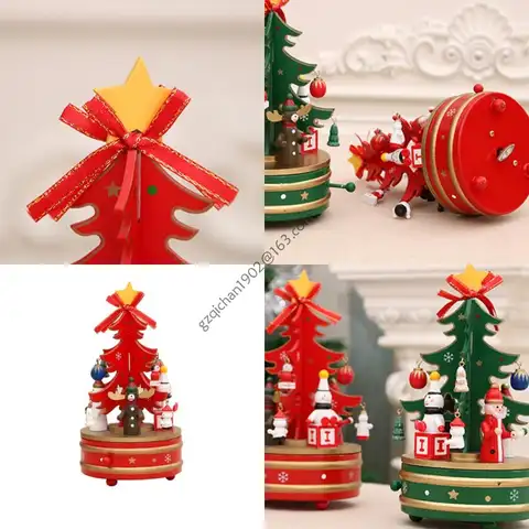 x7ab 수제 목재 회전 음악 상자 인형을 가진 축제 장식 홈 탁상 선반 장식