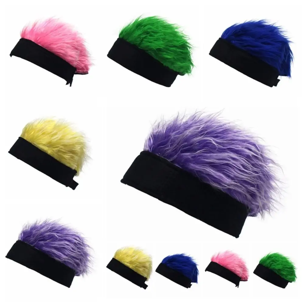 Hair Accessories Retro Fake Hair Skullcap Hip Hop Fluffy Fun Short Hair Caps Synthetic Colored Beanie Wig Hat Men