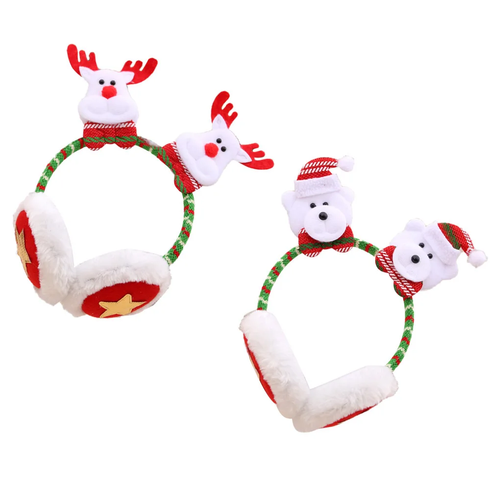 

2pcs Christmas Headbands Earmuffs Lovely Cartoon Faux Earmuffs Creative Christmas Headdress Party Costume Accessories