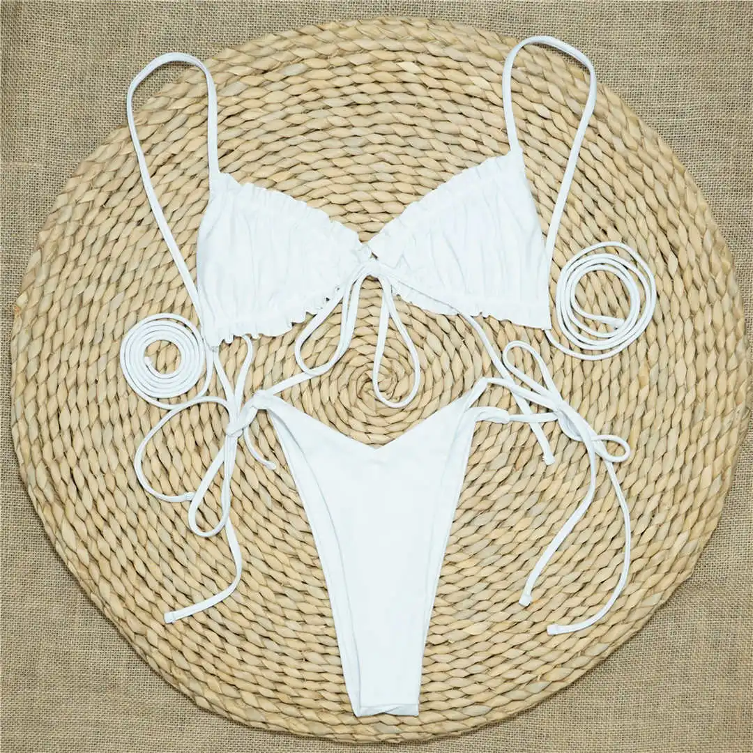 3 Farben, sexy Bikini mit Rüschen, zweiteiliges Badeanzug-Set für Damen, Badebekleidung, Schnür-Bikini, Badeanzug, Modell V2420. – Detail 24