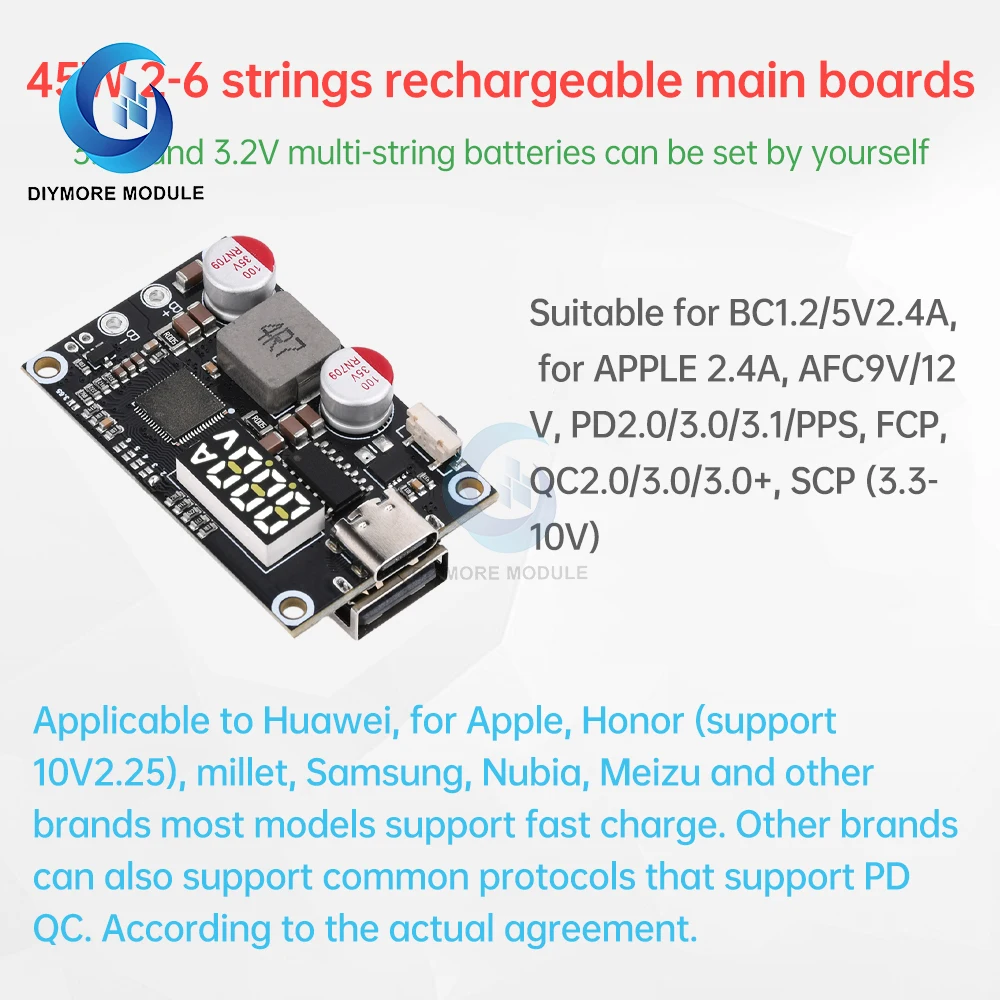 2-6S 45W Fast Charging Mobile Power Module DIY Circuit Board Support Lithium Battery and Lithium Iron Battery PD3.0