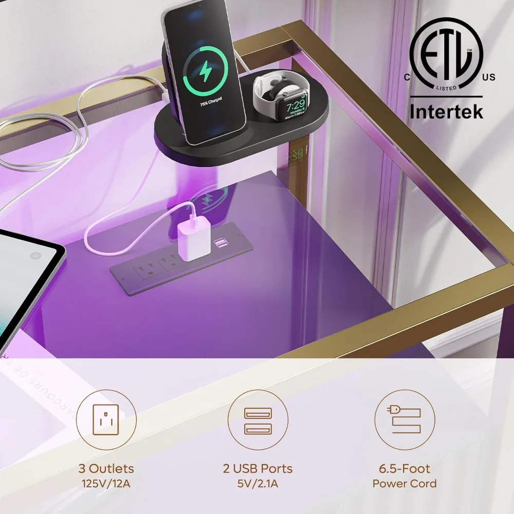 ตู้บาร์กาแฟ Bestier พร้อมเต้ารับไฟฟ้า, ตู้ไซด์บอร์ดบุฟเฟ่ต์ 47 ซม. พร้อมที่เก็บของ, ชั้นวางกระจก และไฟ LED, ตู้บาร์ลายร่อง