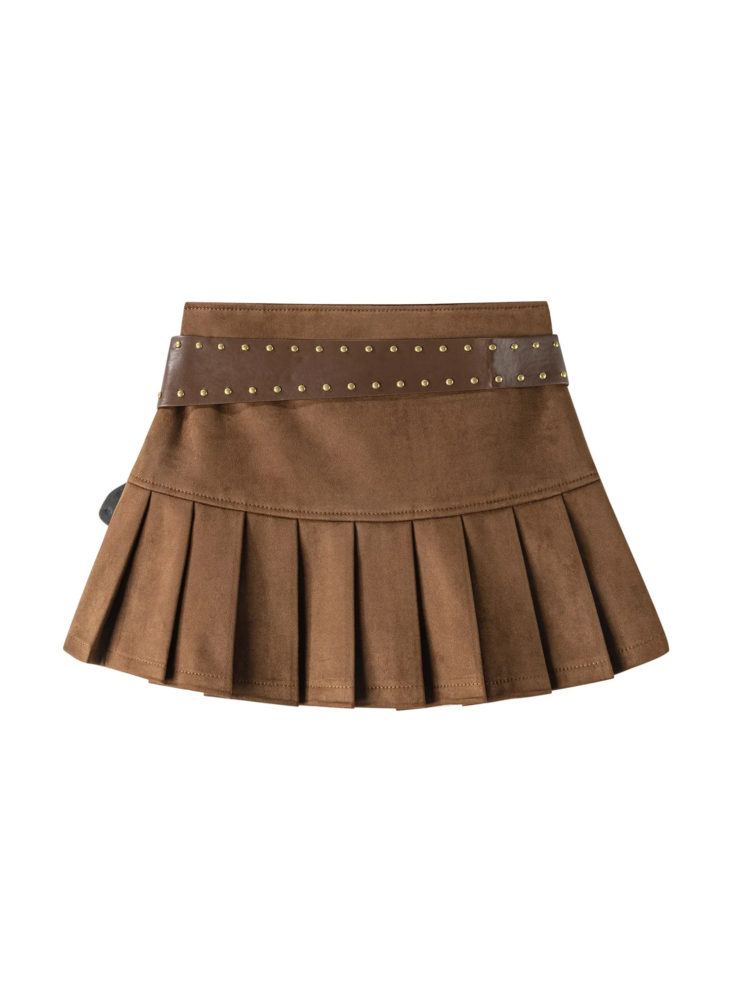 Women Brown A-line Mini Pleated Skirt Skirt Harajuku Y2k Skirts with Belt 2000s Clothes Spring Summer 2026