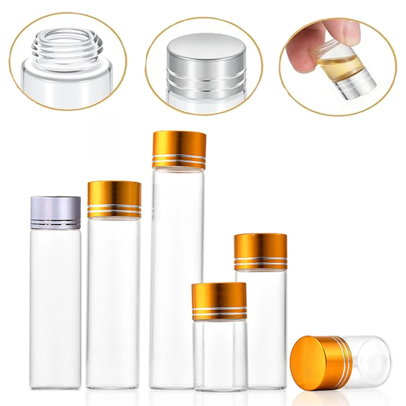 5Pcs Portable 12ml-110ml Mini Clear Glass Bottle W/ Screw Lids Empty Wishing bottle DIY Vials Travel Liquid Storage Containers