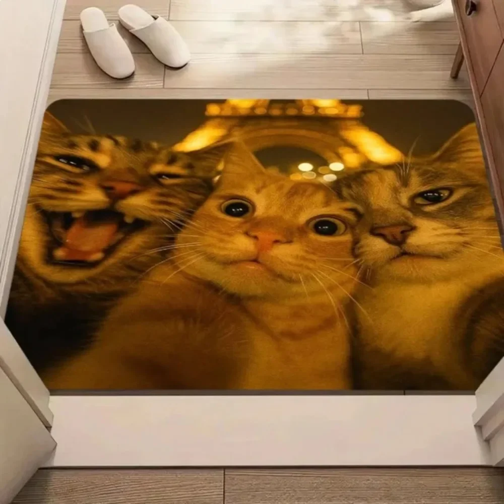 Cool Gangster Cat Print Rectangle Carpet Funny Hip Hop Pet Home Decor Mat Non Slip Floor Rug Entryway Doormat Money Design