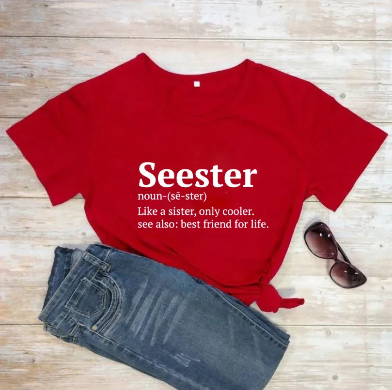 Women Letter Print T Shirt Seester Noun Tops Seester Definition Best Sister Shirts Women Trendy Casual 90s Aesthetic Tee