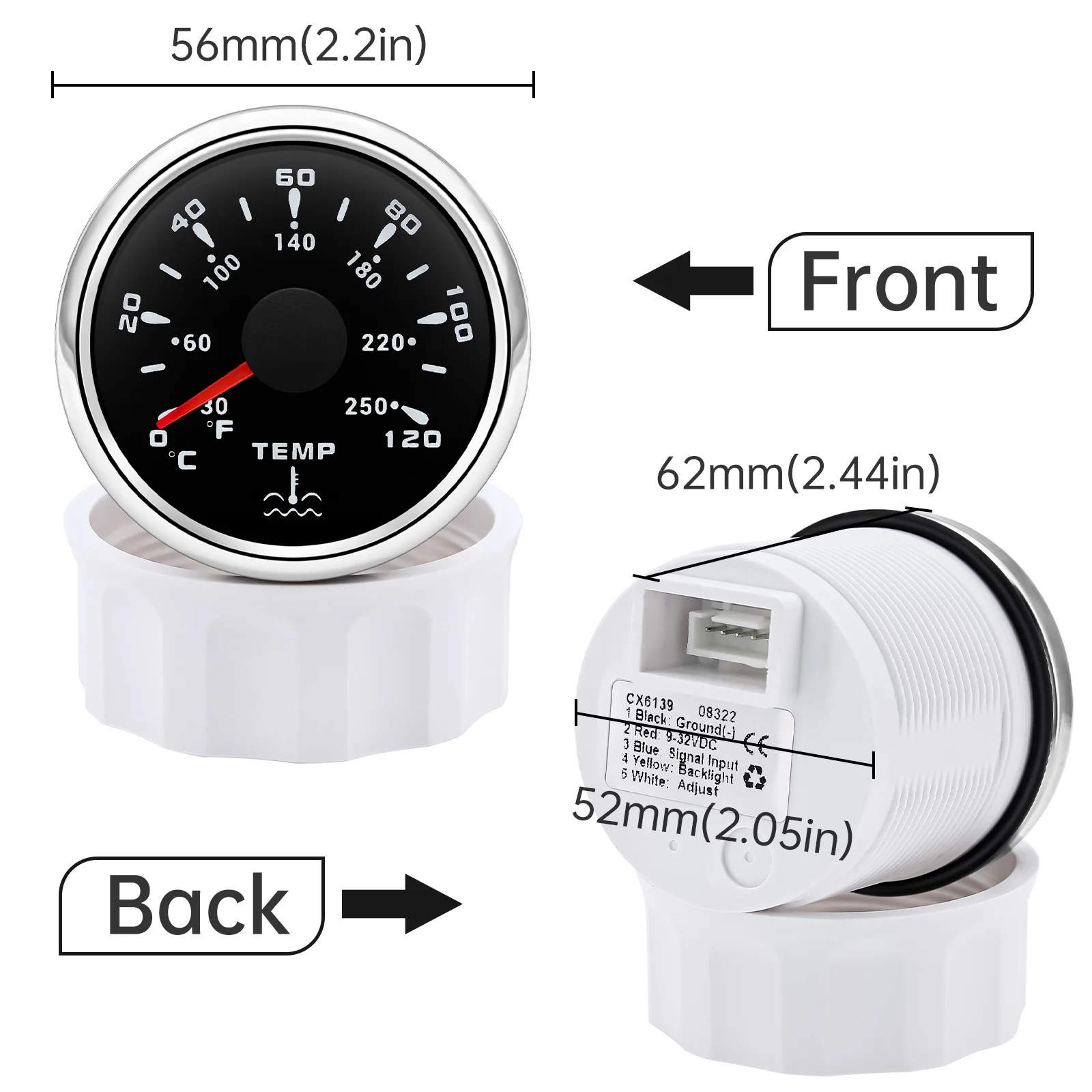 7 Colors Backlight Water Temperature Gauge 0-120 ℃ 30-250℉ Water Temp Indicator For Marine Boat Car Truck Waterproof 12V 24V