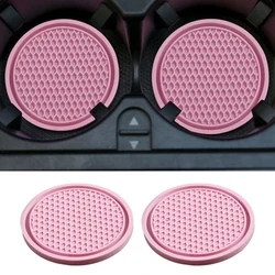 2Pcs Car Cup Coaster Texture Soft Glue Portable Anti-Slip Cup Holder Mat Auto Dust-proof Bottle Coasters Pink 7cm