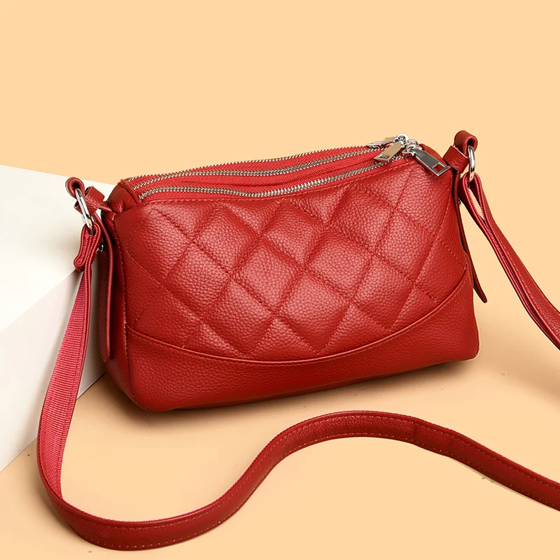 Bolso de hombro 2024 de cuero genuino para mujer, bandolera de tres capas con gran capacidad, novedad de 100%