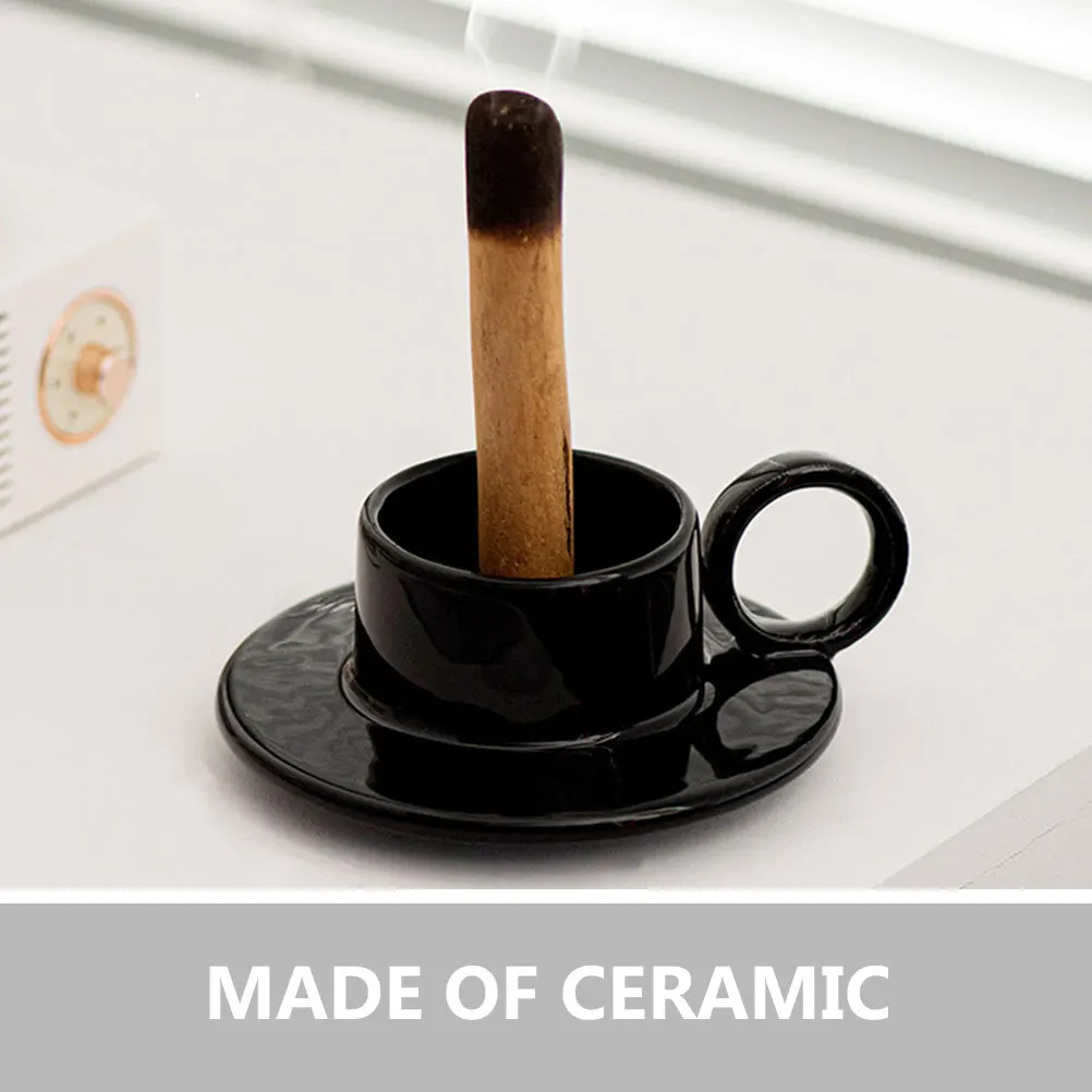 

Modern Ceramic Tealight Holder One-Piece Cup Saucer Handle Desktop Decorative Small Stand for Home Festival