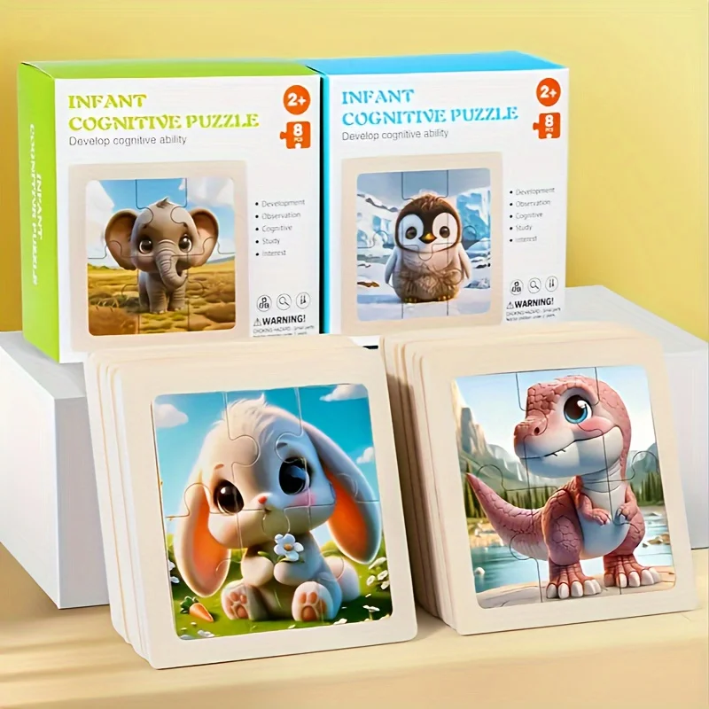 

1 set of 8-piece wooden puzzle set, 4 different puzzle styles, children's early education intelligence-building puzzles