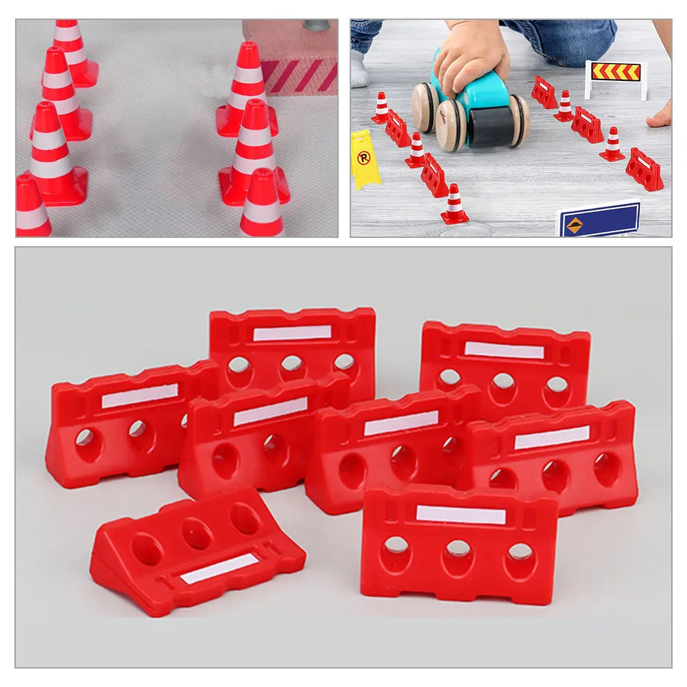 

30Pcs Educational Traffic Road Signs Mini Plastic Fences Cones Buckets Interactive Learning Simulation Set Mini Traffic Cones