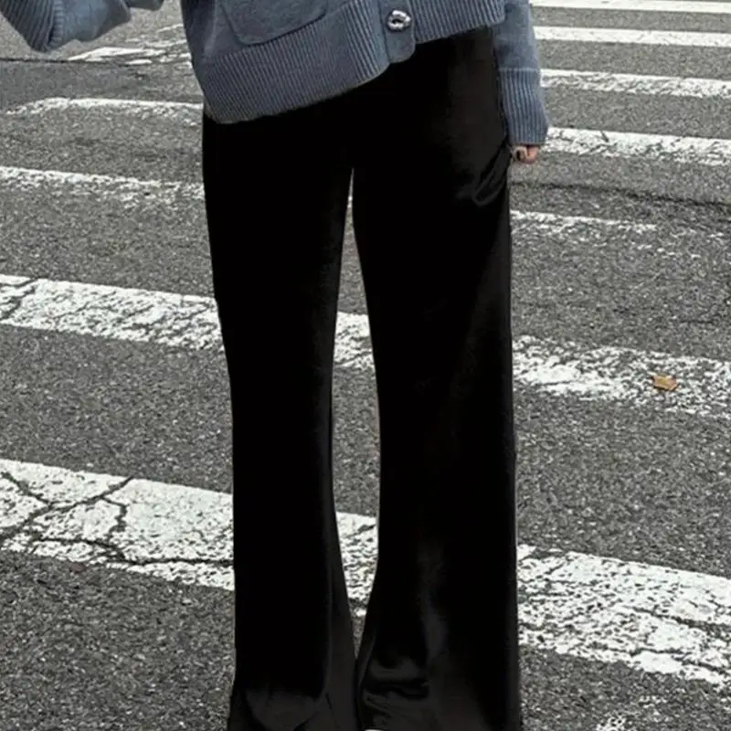 سراويل نسائية من الساتان بأرجل واسعة عالية الخصر سراويل طويلة مرنة كلينفيت Sle منتصف منخفضة الخصر مادة PVC مواد أخرى 00% #4