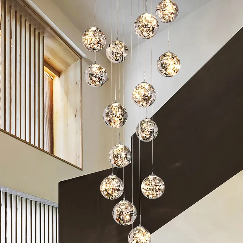 Imagem -03 - Moderno Dimmable Led Lustres para Escada Bola de Vidro Luz Pingente Decoração para Casa Suspensão Design Brilho Sala