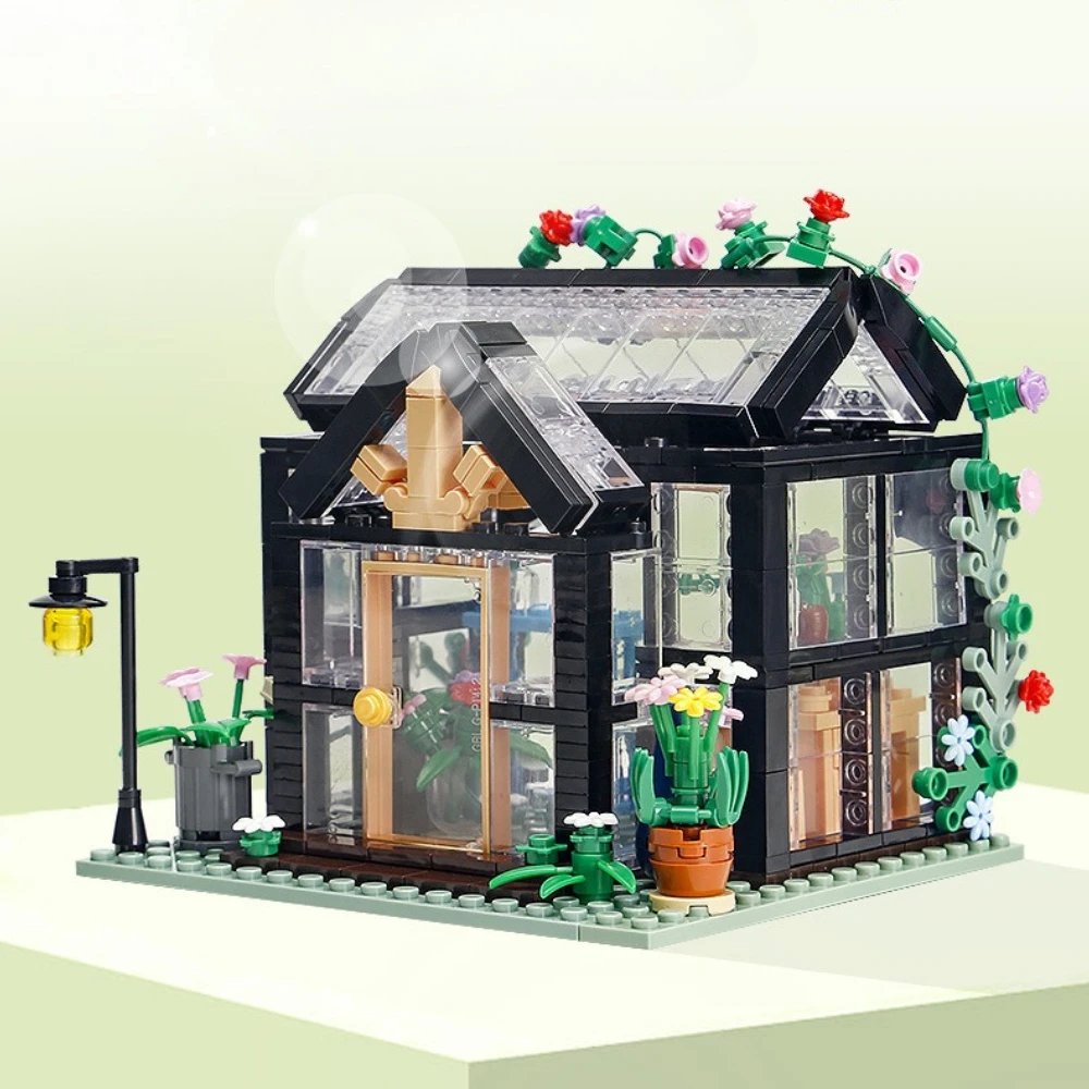 MOC Unique Black Color Sunshine Flower House Building Blocks Set Botanical Garden Room Toys For Children Birthday Holiday Gifts