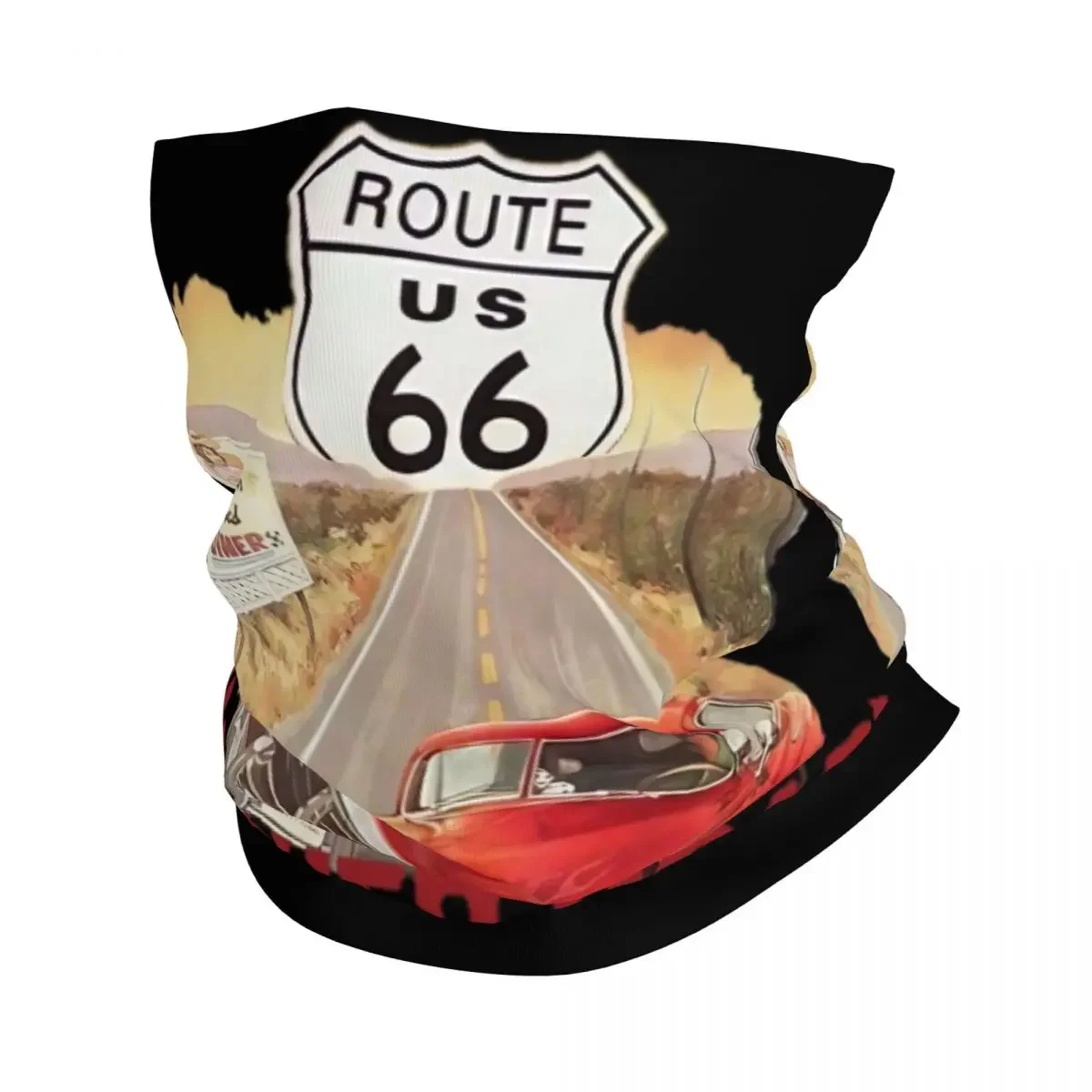 Route 66 US Merch Bandana Neck Gaiter Vintage Road Wrap Scarf Multifunctional Riding Balaclava Unisex All Season