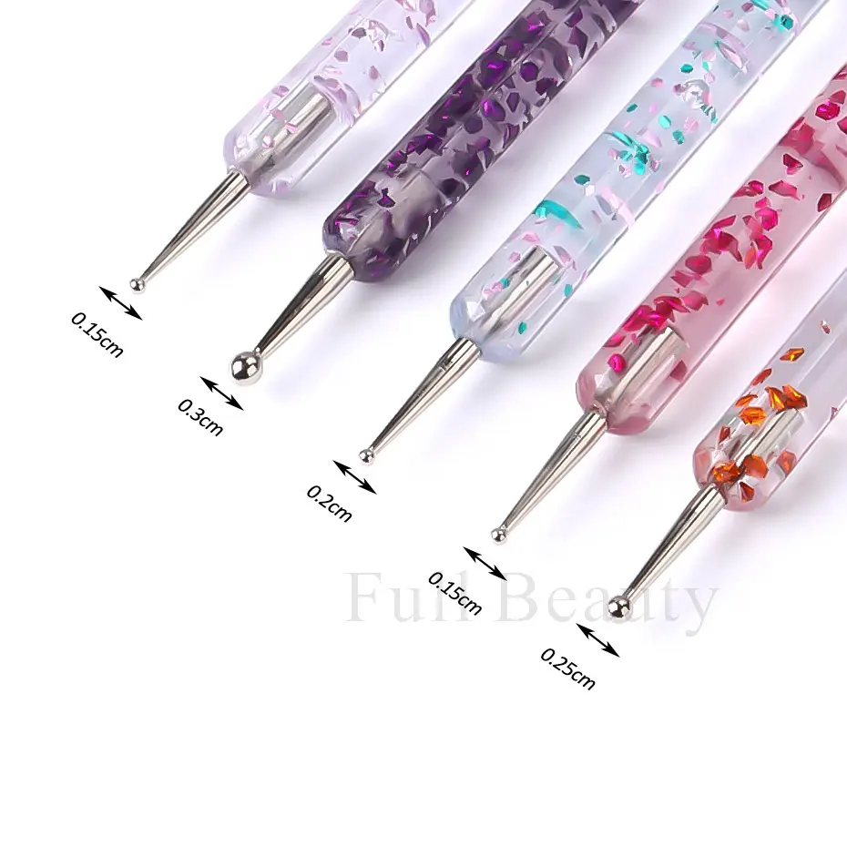 5pcs Professional Dual-Ended Nail Art Dotting Pen Crystal Beads Handle Drawing Painting Self-adhesive Rhinestones Manicure Tools