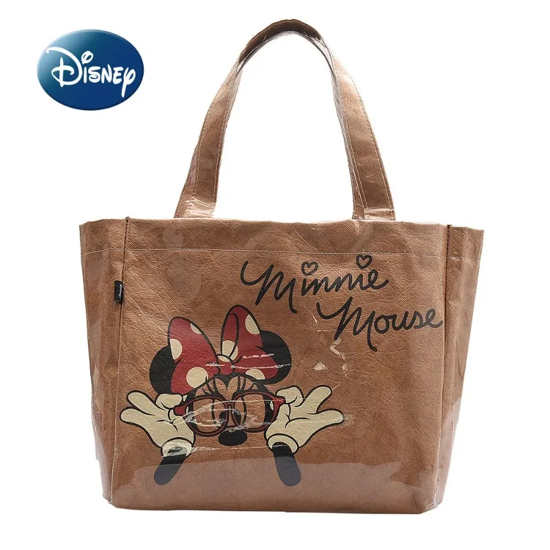 Disney\'s New Minnie Fashion Women\'s Handbag Cartoon Cute Women\'s Shoulder Bag PVC Kraft Paper Large Capacity Fashion Tote Bag