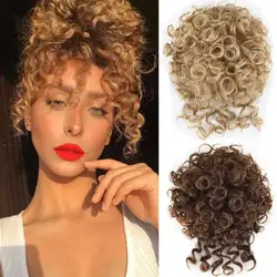 Synthetic Messy Bun Hair Piece 60g Elastic Drawstring Loose Wave Curly Hair Buns Hair Piece Extensions For Women Dark Brown