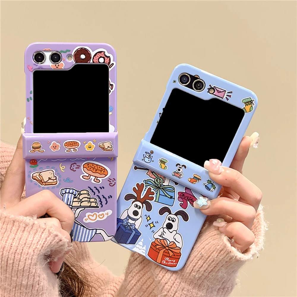 Cute Cartoon Gromits with Pendant Phone Case for Samsung Galaxy Z Flip 3 4 Z Flip 5 6 5G PC Hard Anti-drop Back Candy Cover Gift