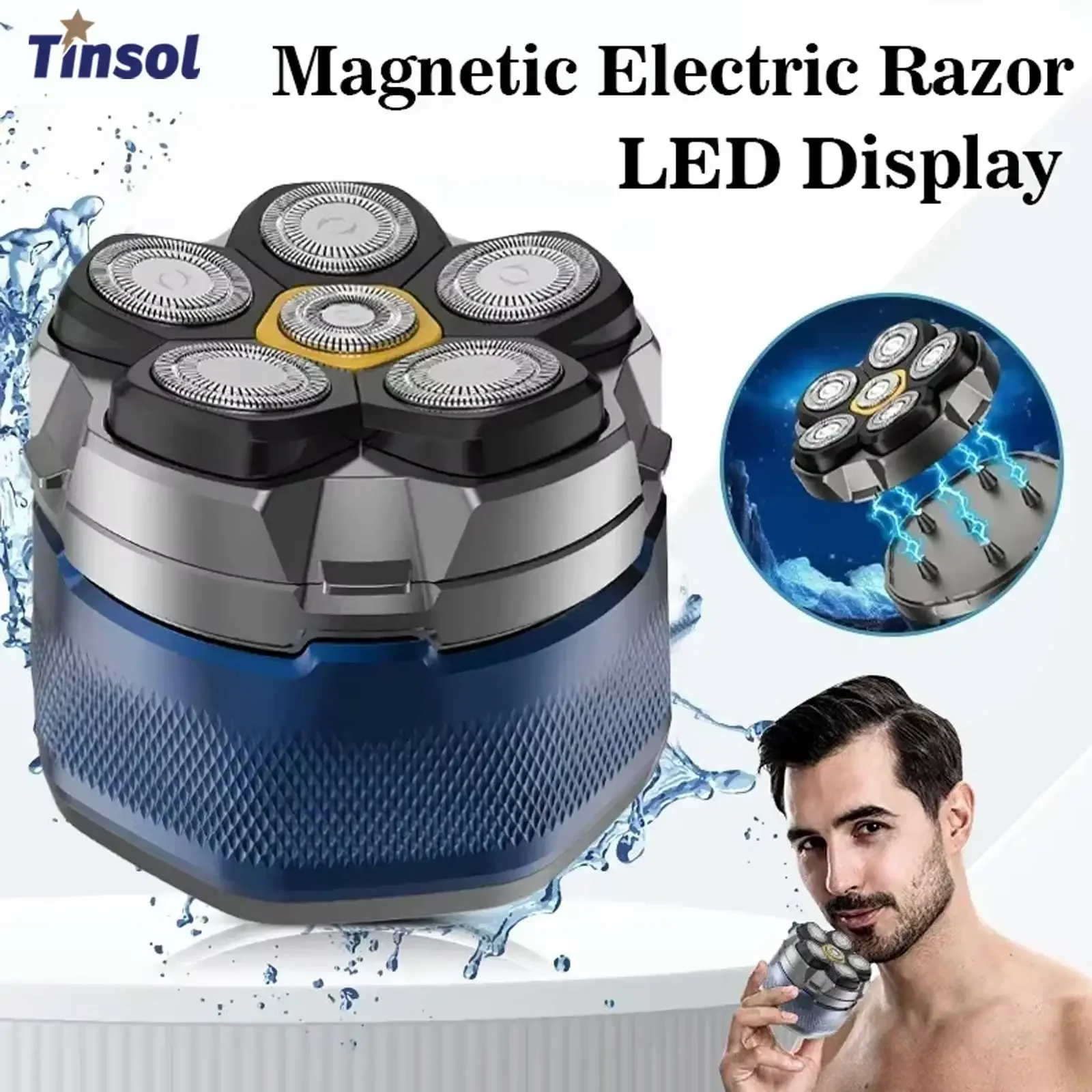 Tinsol rasoirs électriques pour hommes chauve 6D rasoir magnétique tondeuse à cheveux USB Rechargeable affichage LED rasoirs à barbe étanches