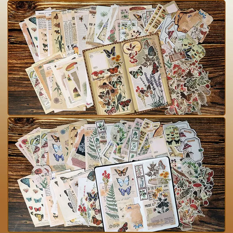 200 Pieces Vintage Scrapbook Supplies Pack For Junk Journal Planners DIY Paper Stickers Vintage Ephemera Pack Decoupage