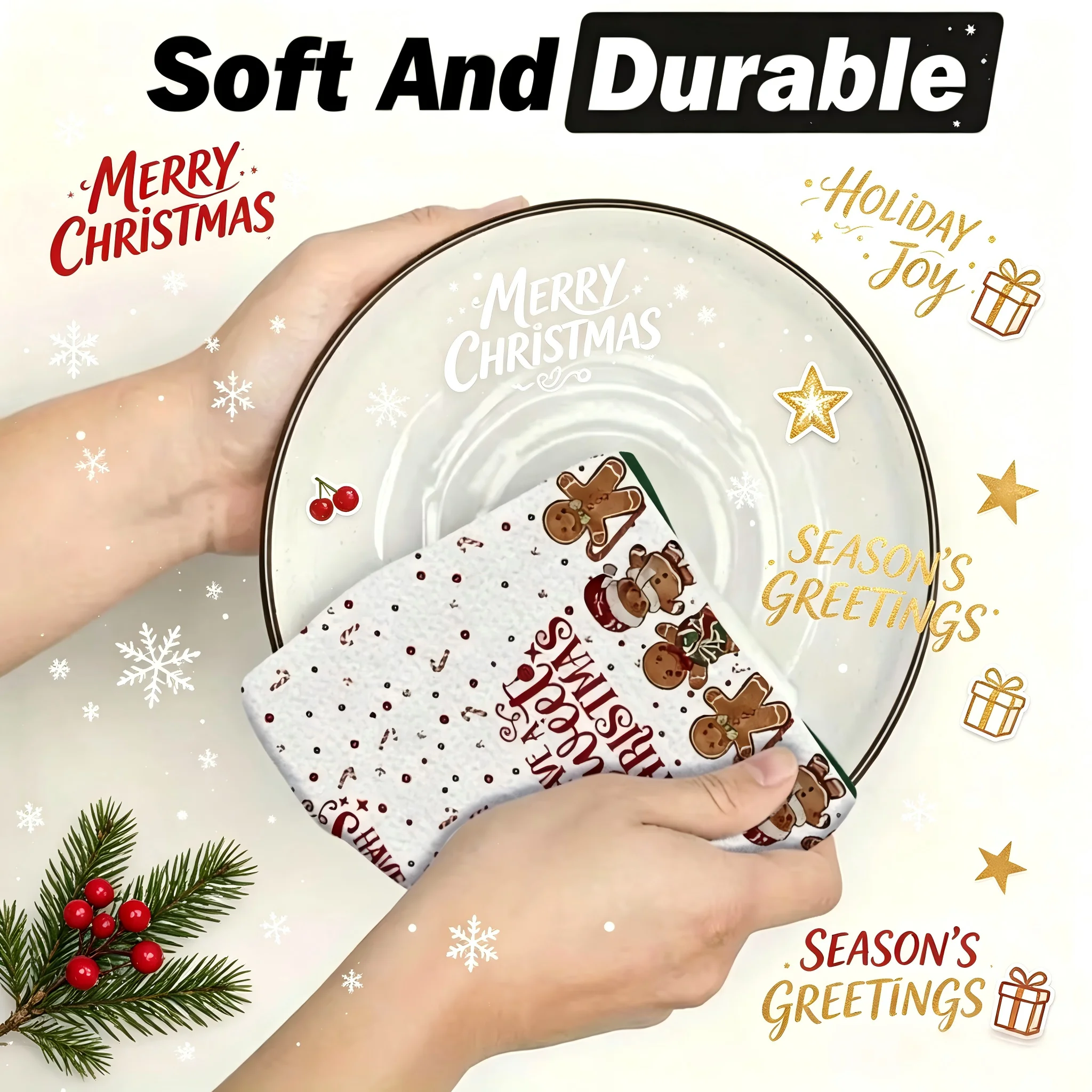 2Pcs Vintage Christmas Gingerbread Candy Cane Decor 45Cm*66cm Towel Set Super Absorbent Ultra Fine Microfiber Dish Towels