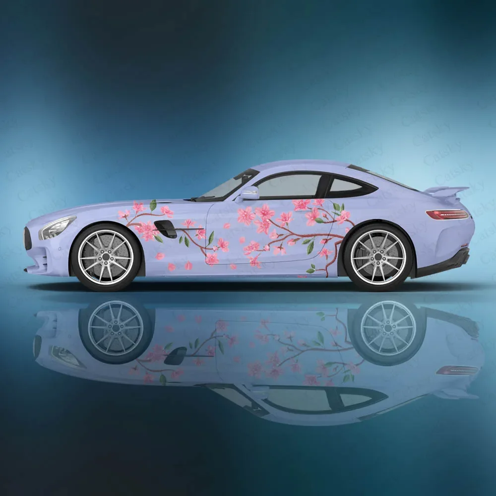 

Pink Cherry Blossom Car Side Sticker Decoration Protection, Waterproof Self-adhesive Decal Auto Accessories Wrap Cover