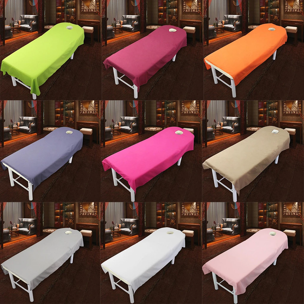 Solid Polyester Salon Bed Sheet Cover with Face Hole for Cosmetic Massage Couch Cooling Bedding