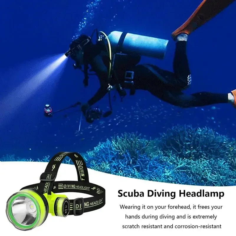 Diving Headlamp LED Underwater Searchlight Rechargeable 18650 Battery IPX8 Highest Waterproof Rating Professional Diving Light
