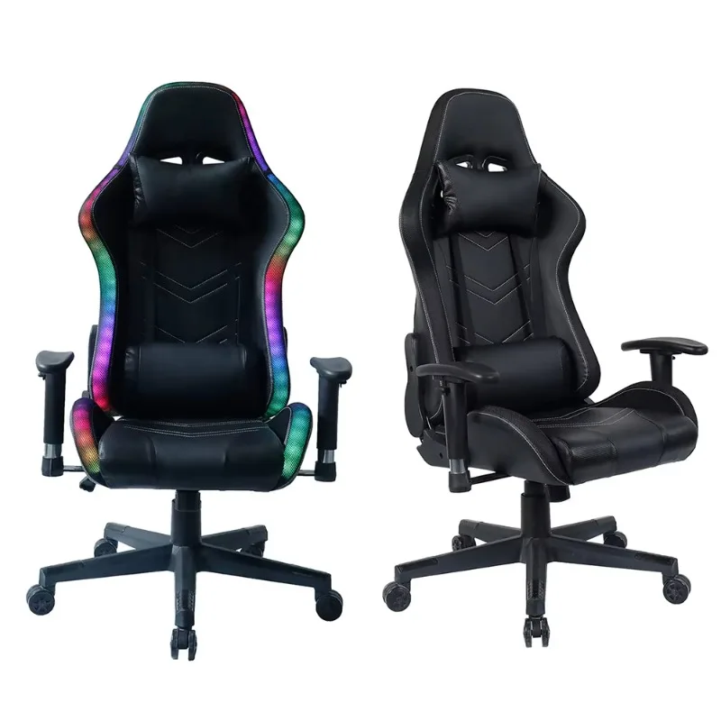 RGB LED Electric Gaming Chair Wholesale Black Leather Rattan-Weave Upholstered Adjustable Height Swivel Seat 2-Stage Gas Lift