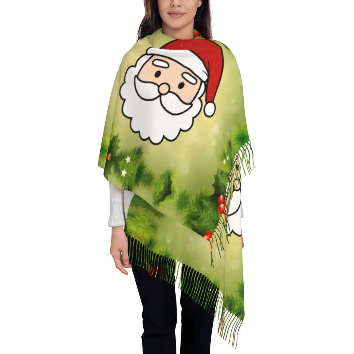 

Рождественский шарф с кисточками на голову, женский мягкий шаль, женские зимние шарфы