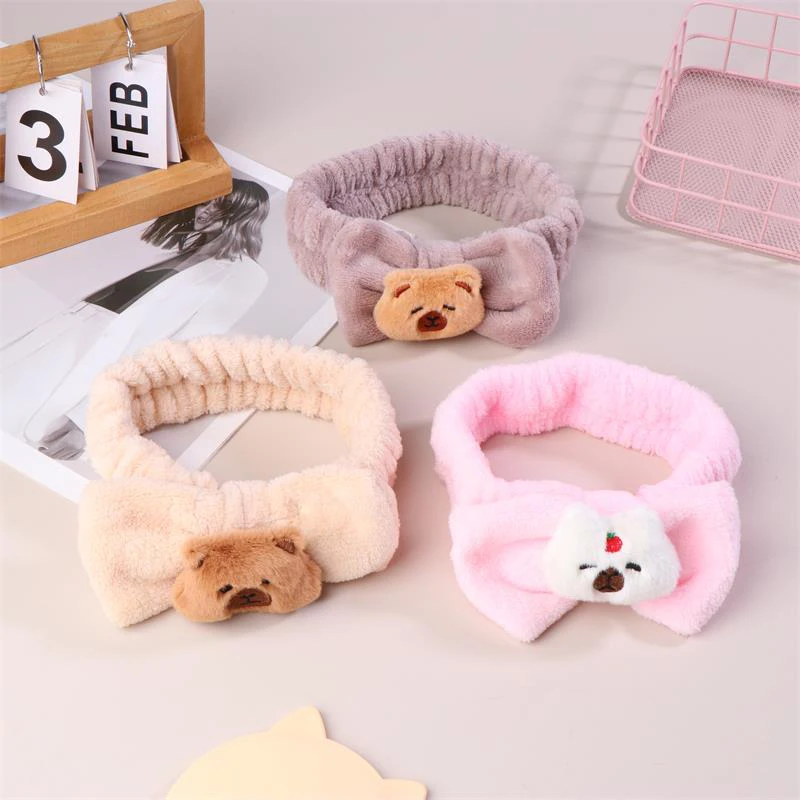 New Cartoon Cute Capybara Bow Plush Headband Hair Band Wash Face Makeup Bundle Hair Band Autumn/winter Sweet Headwear Girl Gifts