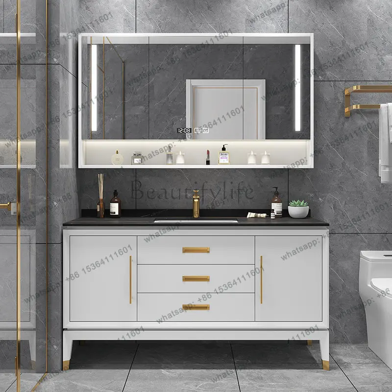 

Modern light luxury simple rock slab ceramic basin bathroom cabinet combination